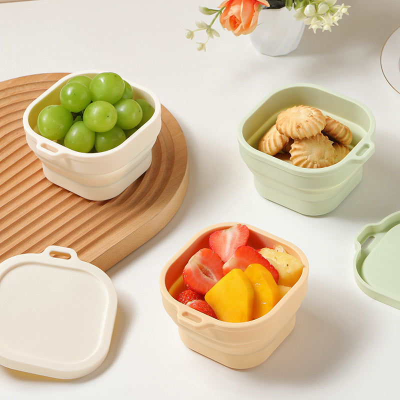 Portable outdoor travel silicone foldable small square bowl lunch box cutlery set food grade silicone instant noodle bowl