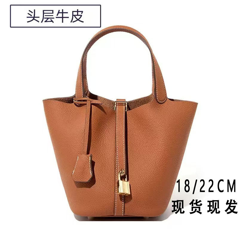 popular bag women's first layer cowhide vegetable basket bag easiest for match bucket bag genuine leather women's bag classy sense of handbag