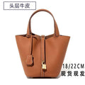 popular bag women's first layer cowhide vegetable basket bag easiest for match bucket bag genuine leather women's bag classy sense of handbag