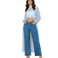 spring/summer european and american cross-border new arrival:  independent site women's lace floral high-low sheer top