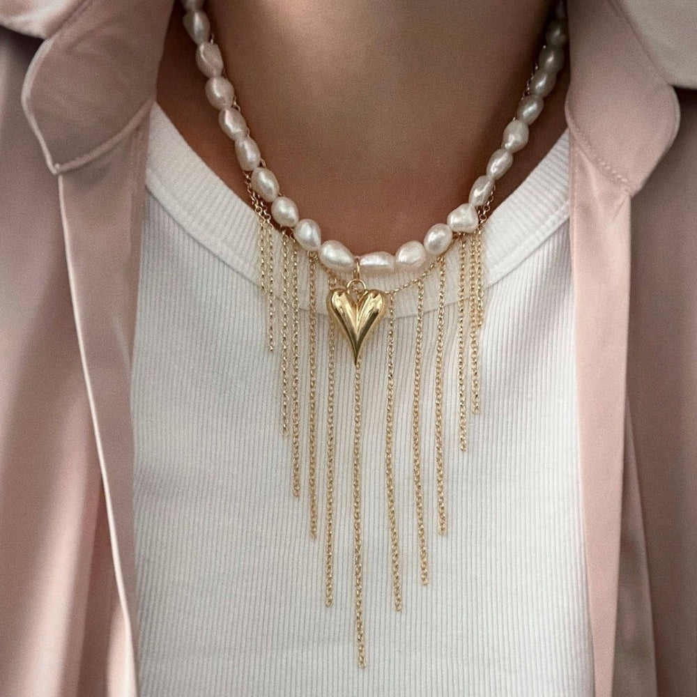 European and american cross-border baroque imitation pearl necklace - unique, versatile, heart-shaped, elegant tassel sweater chain necklace for women