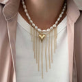 European and american cross-border baroque imitation pearl necklace - unique, versatile, heart-shaped, elegant tassel sweater chain necklace for women