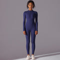 New arrival brushed nude long jumpsuit soft comfortable shapewear long sleeves yoga wear half-open zipper fitness wear