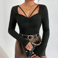 european and american women's clothing  spring/summer designer long-sleeve t-shirt, solid color, elegant commute top
