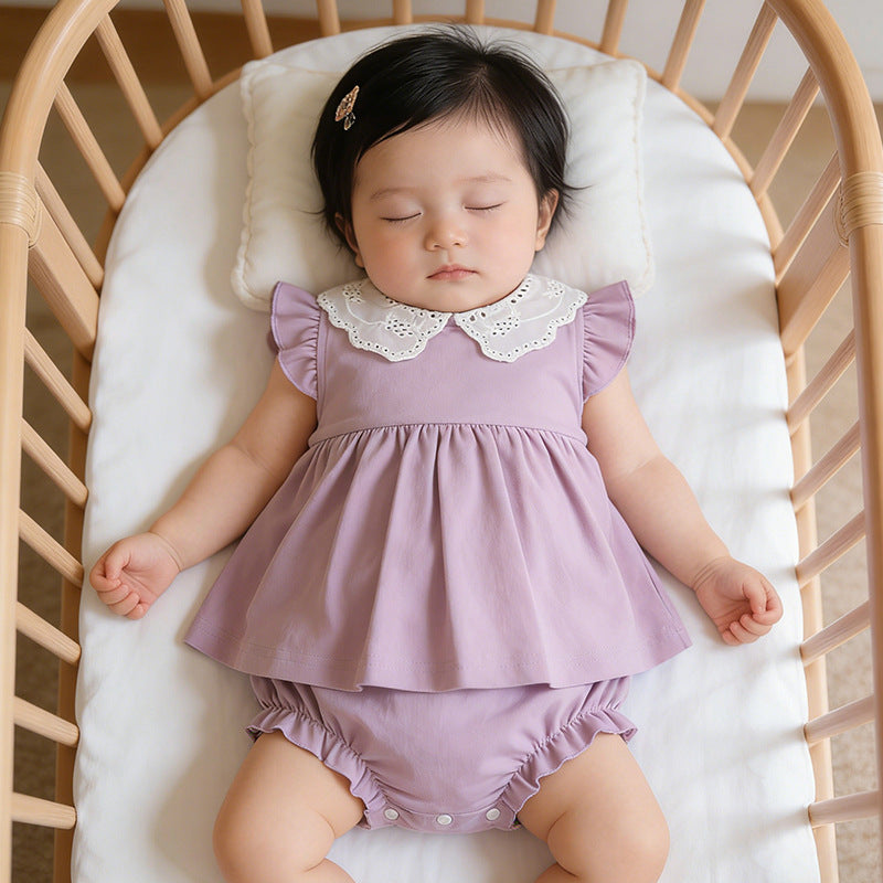Infant and toddler summer clothing, baby girl rompers, newborn full-month princess onesies, lightweight outdoor crawling suits