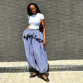 Fashion cross-border women's clothing  summer new style elegant lapel stripes sleeveless tops leather curtain wide-leg pants suit