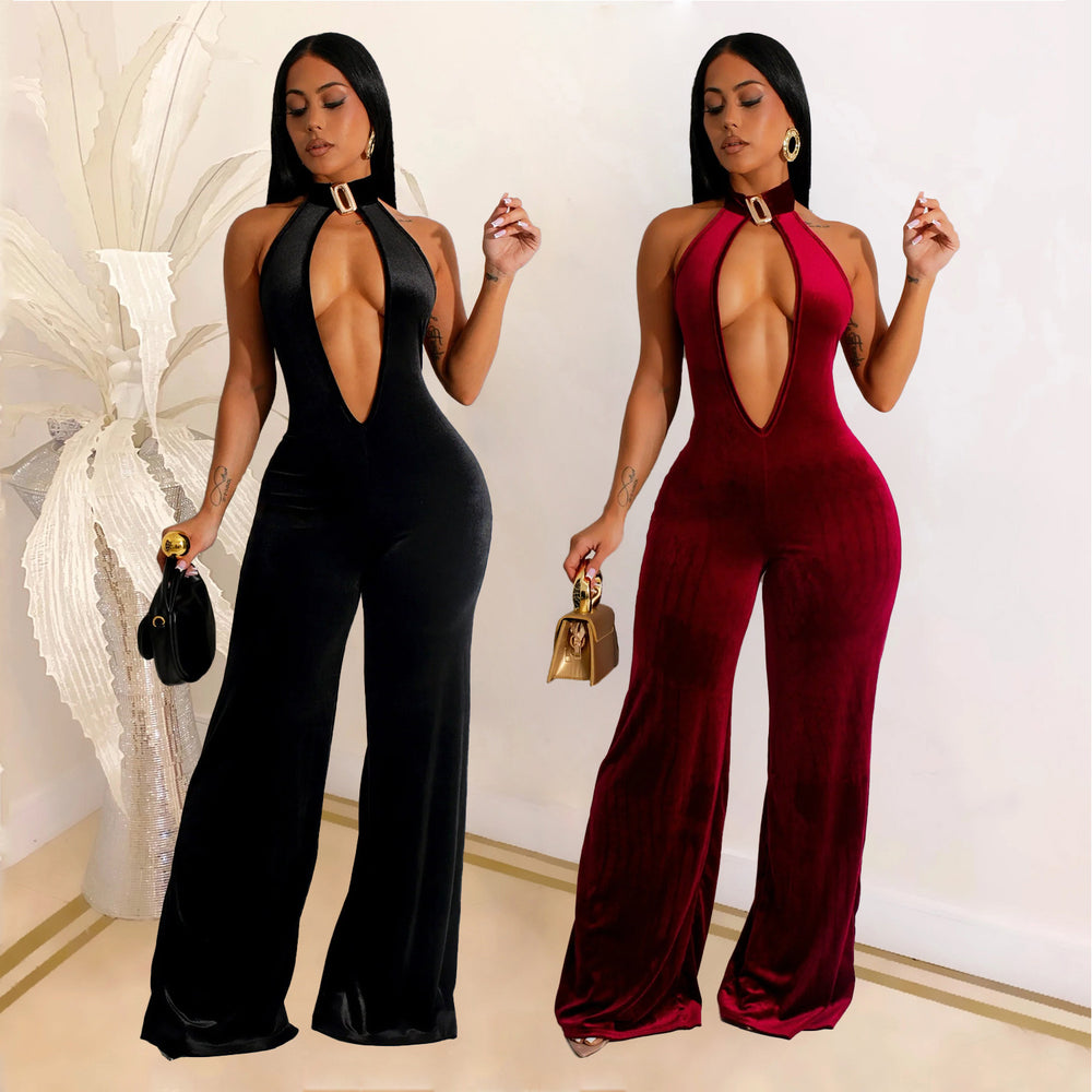 C7101 cross-border   independent station fashion women's sexy deep v backless high waist casual