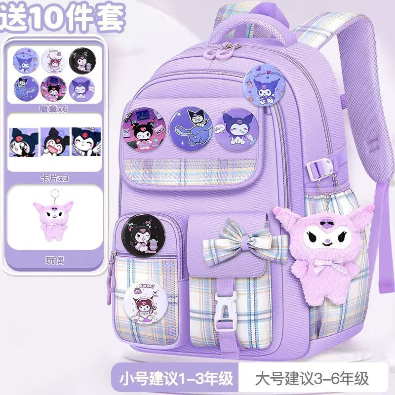 foreign trade school bag plaid primary school student backpack spine protection and burden reduction girl large capacity kids backpack cute