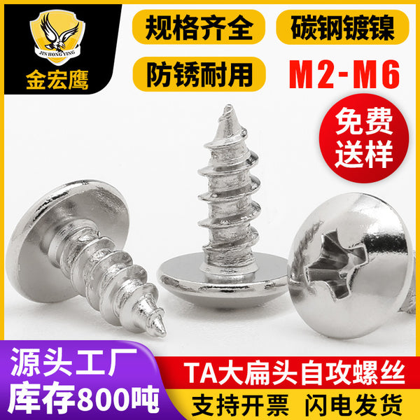 TA large flat round head cross self-tapping screw mushroom head umbrella head self-tapping nail pointed tail iron galvanized nickel zinc screw wholesale