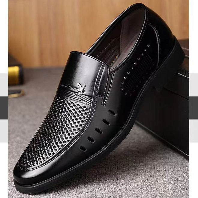 Summer hollow-out sandals cross-border men's leather shoes business casual genuine soft leather shoes non-slip soft sole middle-aged and elderly dad shoes