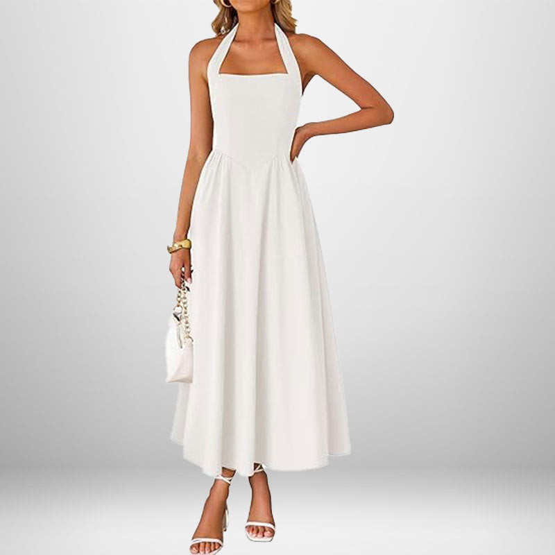 cross-border e-commerce women's fashion: european and american summer new arrivals - stylish and elegant wide strap halter neck backless dress