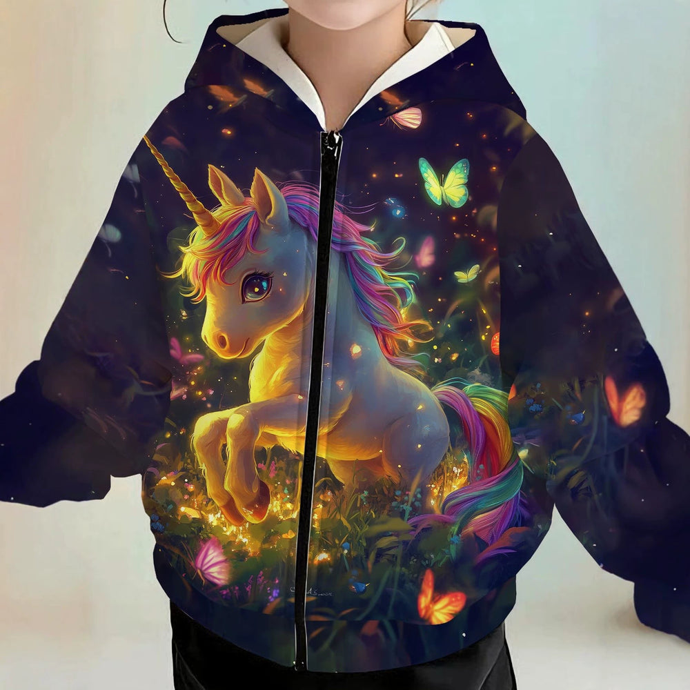 Kids' hoodie jacket, cross-border hot seller: cute cartoon print fashion zip-up hoodie for girls, dropshipping available