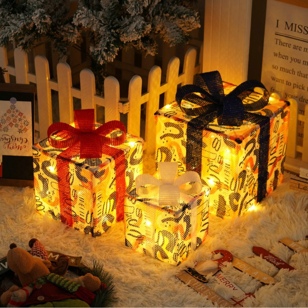 Christmas special birthday party warm atmosphere decorative gift box light, folding Christmas gift box three-piece bedside lamp