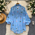 Commuter style blue printingshirt women's long sleeves loosecardigan light and breathable sun protection outer topsautum