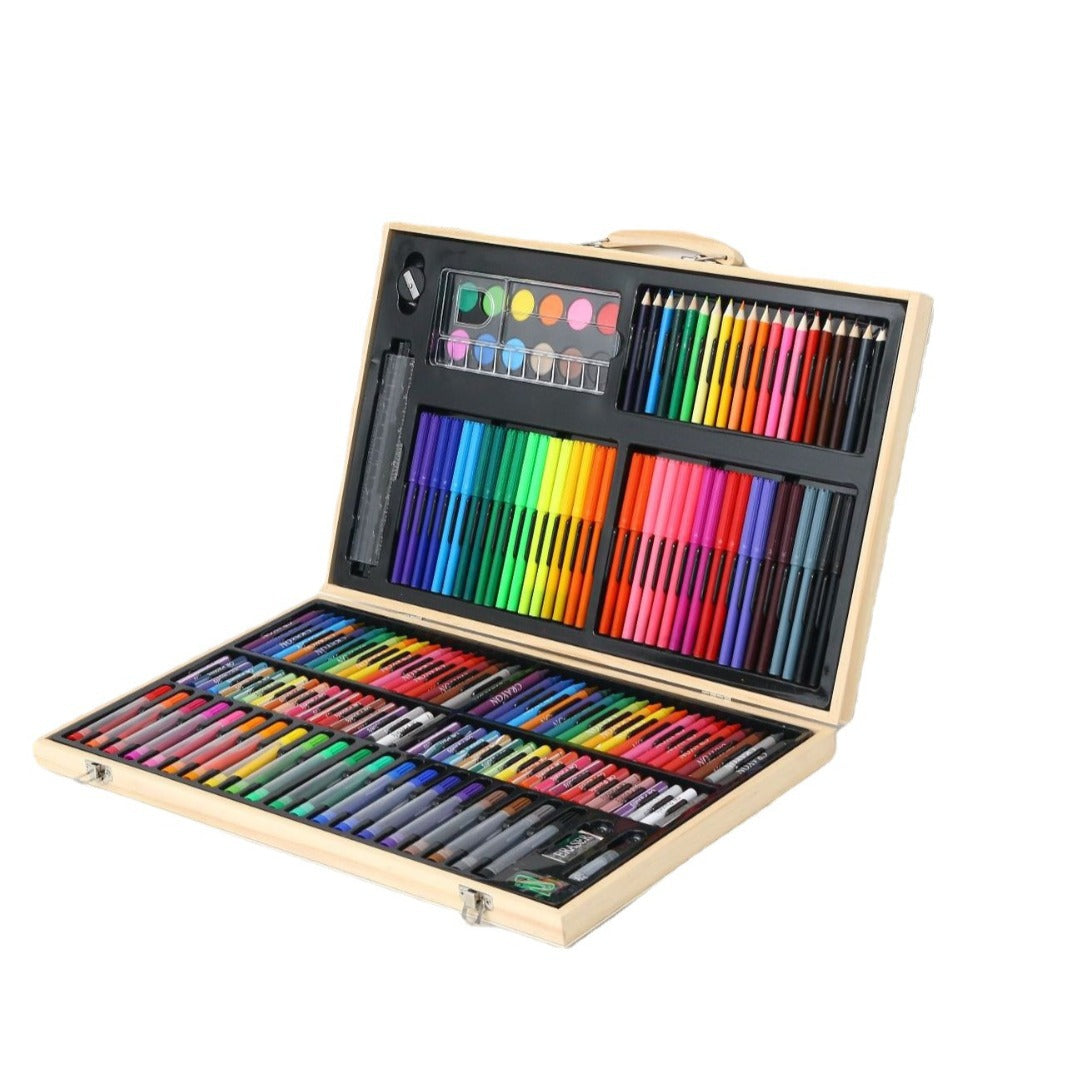 Customized 180-piece wooden box painting set can be customized LOGO children's painting watercolor pen crayon art brush