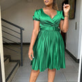D370 belted european and american style women's summer  new  v-neck sexy pleated plus size foreign trade dress