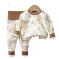 Kidsa type pure cotton boneless cartoon plaidintimates partial placket suit pajamas baby round neck autumn clothes high waist autumn pants