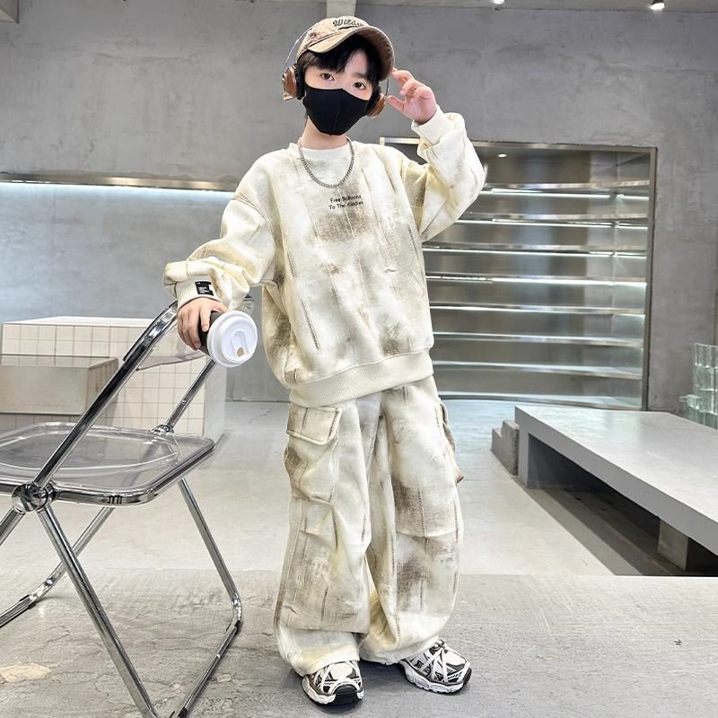 Boys' fall outfit set : new trendy streetwear style, kids' workwear, big kids' spring/autumn sweatshirt tracksuit