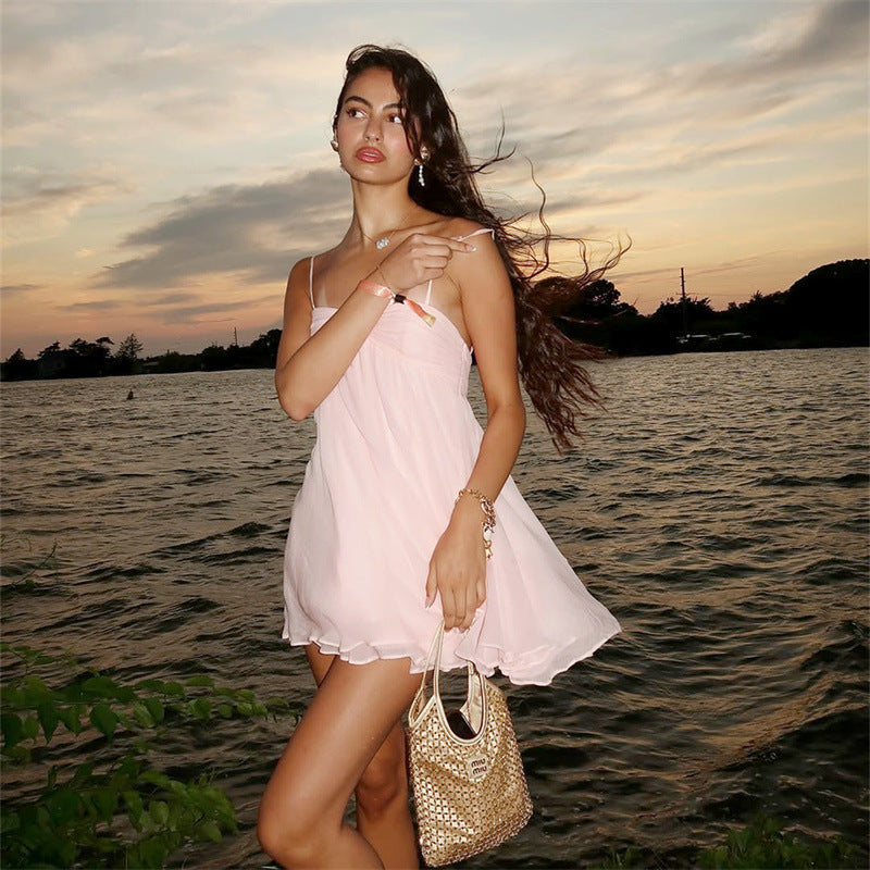 European and american export women's clothing  summer new arrival: elegant & alluring sleeveless chiffon cami backless dress - wholesale