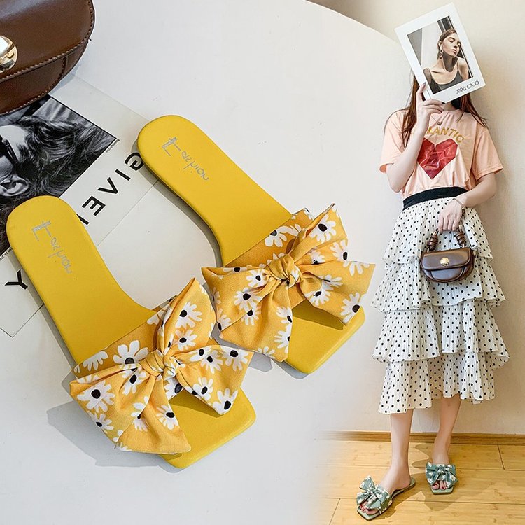 2020 summer new  casual cool slippers bow cute outer wear one-word shoes women's shoes