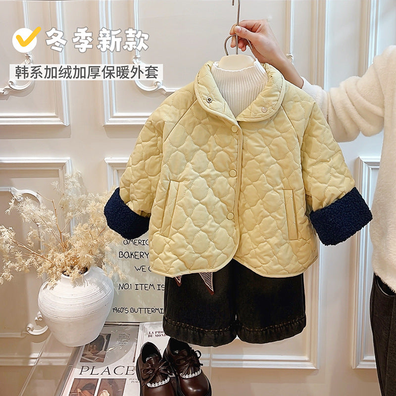 Girls' fall/winter new fashion thickened jacket, stylish casual baby outfit, reversible cotton coat, kids' loose-fit children's clothing