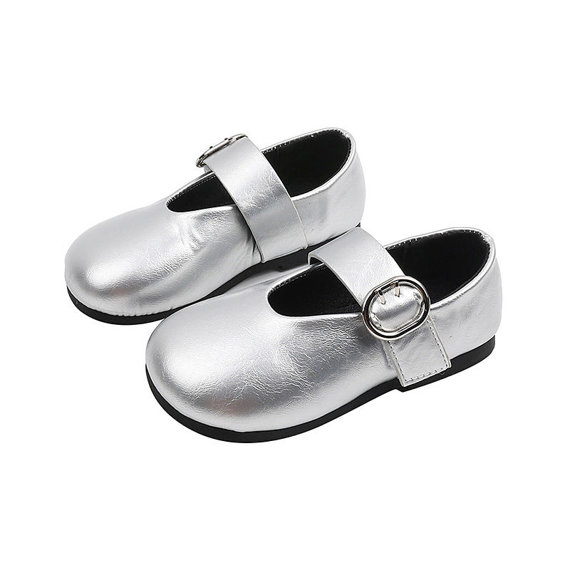 Vancahao girls' black leather shoes - new autumn  collection: round-toe, fashionable, minimalist princess flats for kids