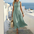 summer sleeveless maxi dress - european & american style, cinched waist, flowy skirt, vacation & casual wear -  cross-border