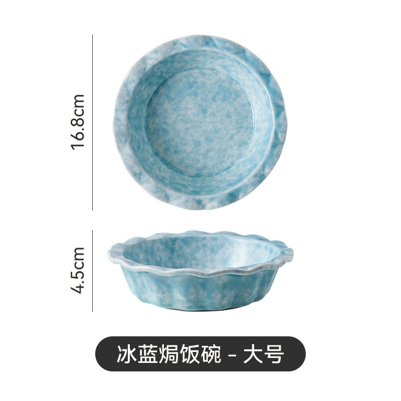 Japanese-style creative fruit & vegetable dessert salad bowl - microwave safe rice bowl - solid color ceramic with lace trim