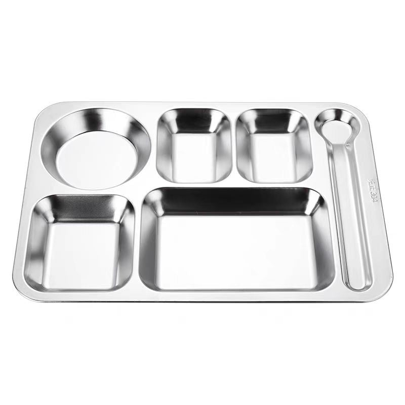 304 stainless steel lunch tray - five/six compartment, student/adult divided, thickened square meal plate/lunch box - direct from the manufacturer
