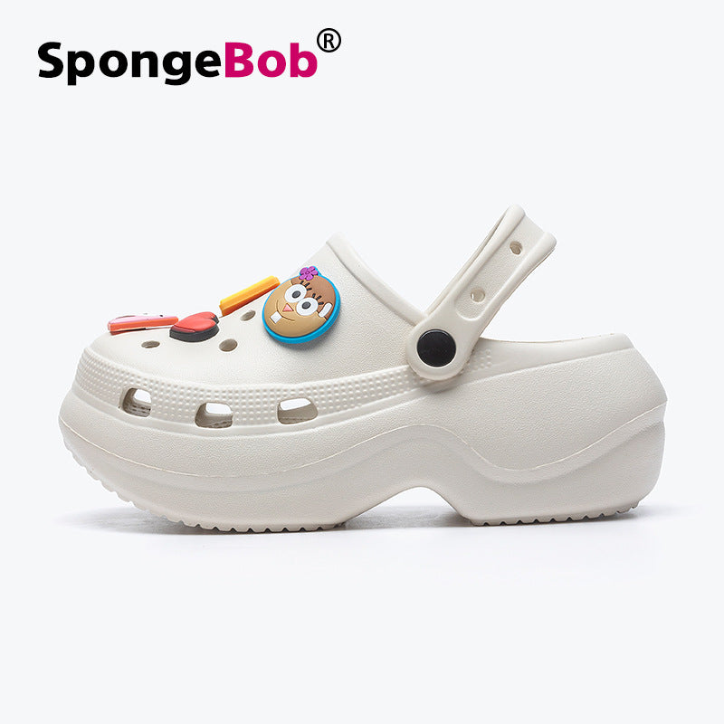 Spongebob squarepants height increasing soft sole closed-toe slippers women's summer non-slip odor-resistant student outdoor clogs women's sandals