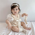 Summer gauze breathable bubble sleeve mesh bodysuit outfit with headband - fresh & chic short sleeve