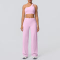 Cloud-feel casual one-shoulder racerback high-waisted butt-lifting straight-leg wide-leg activewear yoga set for women - perfect for outdoor running and fitness