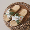 Fabric flower three-flower flip-flops women's summer outwearfashionabrasion resistantnon-slip cross-strap flats beach shoes women's sandals