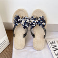 Soft bottom flip-flops for women, summer small floral bows flip-flops, non-slip flats indoor home sandals for women