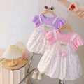 summer girls' cartoon dress - new floral print short-sleeve dress for toddlers and young children (faux two-piece)