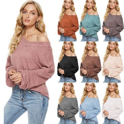 autumn/winter new arrivals:  new european and american fashion women's loose v-neck knit top with lantern sleeves