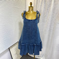 Export cross-border fashionins hot-selling summernew arrivalfashionpatchwork suspender strap a-line denim dress short skirt