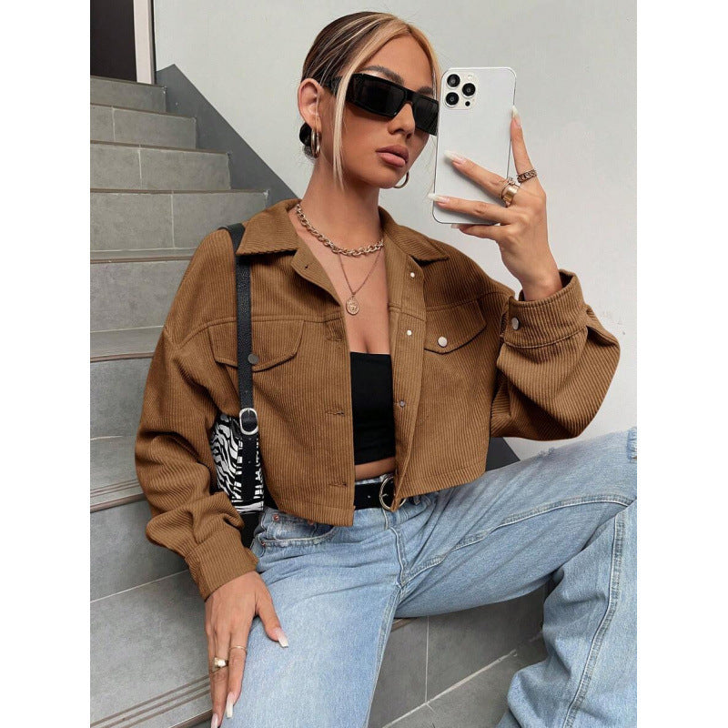 fashion  winter new arrivalretrocasual lapel loose corduroy jacket outwear women