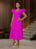 Am030117spring & fall purple square neck dress eleganceelegantcasualwork clothingpleated skirt dresses