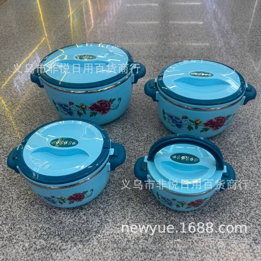 foreign trade factory direct sales insulated bucket insulated pot abs plus stainless steel household tableware fresh-keeping pot four-piece set