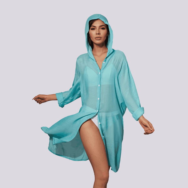 2025 Cross-border Foreign Trade Women's Clothing Concealer Beach Sunscreen Long Sleeve Bikini Cardigan Blouse Sports Hooded Shirt