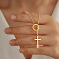 European and american cross-border hot-selling fashionable minimalist stackable cross double-layer necklace gold silver round bead chain choker
