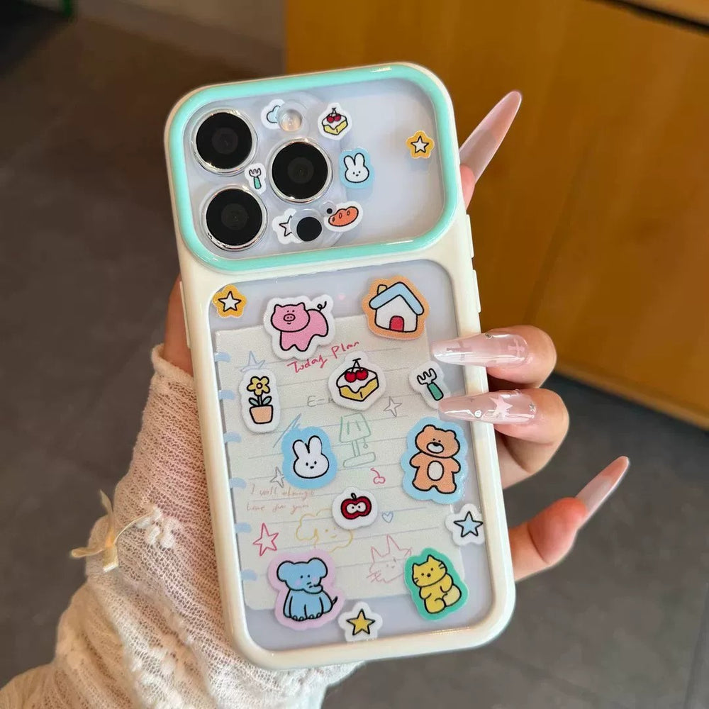 Fresh double-frame large window childlike hand account note small animal suitable for iphone18/17pro mobile phone case