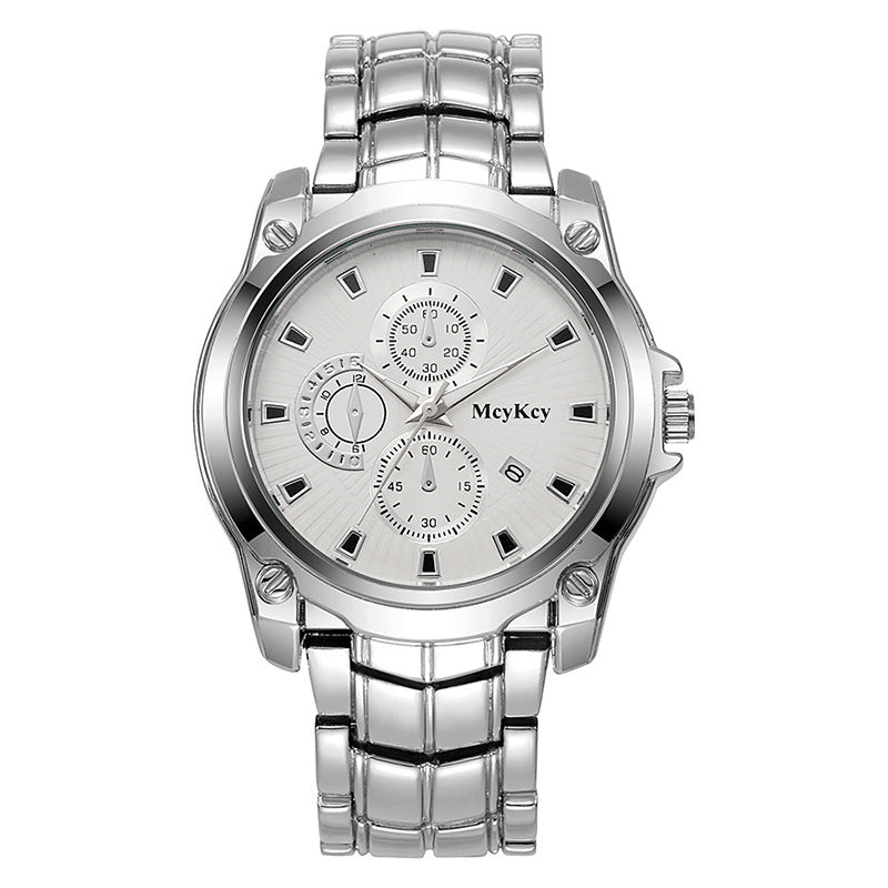 New arrival cross-border alloy couple steel band watch classic business three-eye large dial waterproof quartz watch manufacturer wholesale