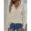 women's v-neck embroidered trim blouse - long sleeve bohemian lace detail casual top for everyday wear and vacation