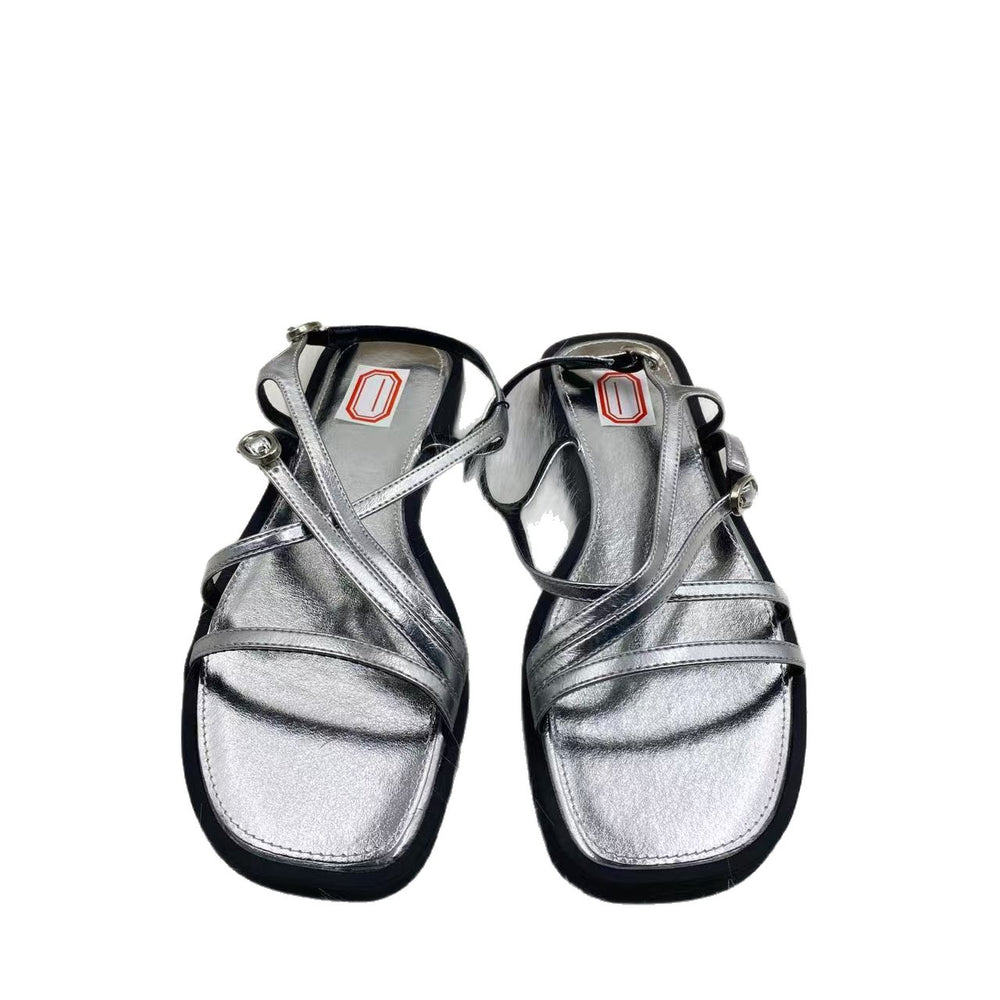 Za's 2025 new one-strap buckle square-toe stiletto heel versatile sandals - women's fairy style mid-heel thong sandals