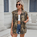 Fashion cross-border women's clothing   washed denim new arrivalloose leopard print printed vest vest tops