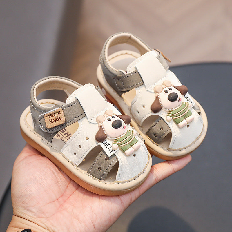 Baby boys' soft-soled summer cartoon breathable sandals, girls' beach shoes, 0-2 years old infant and toddler baby girls' light-up squeaky sandals 1