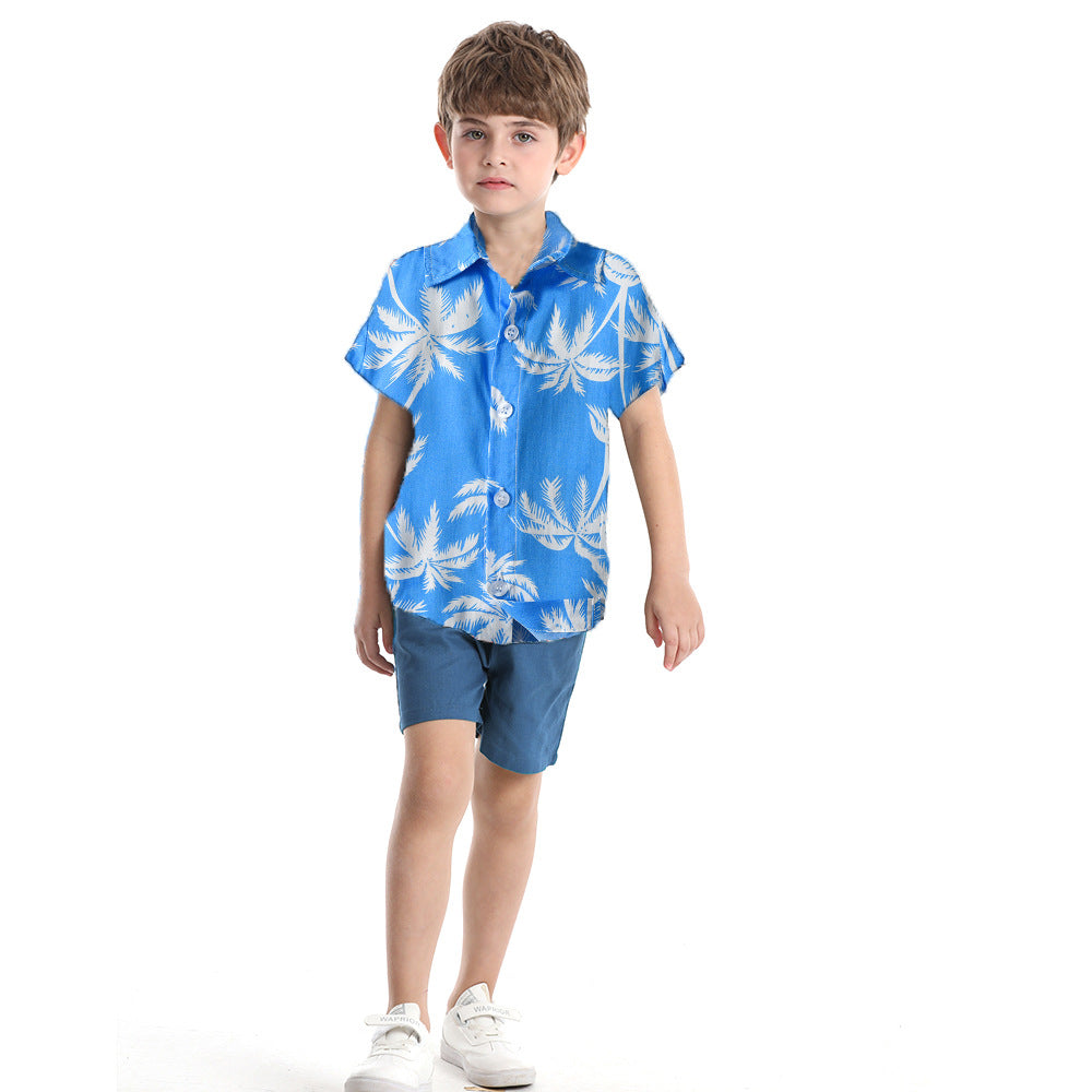 children's clothing, new boys' short-sleeved shirts, vacation beach style floral shirts, boys' short-sleeved shirts, children's shirts for boys, summer