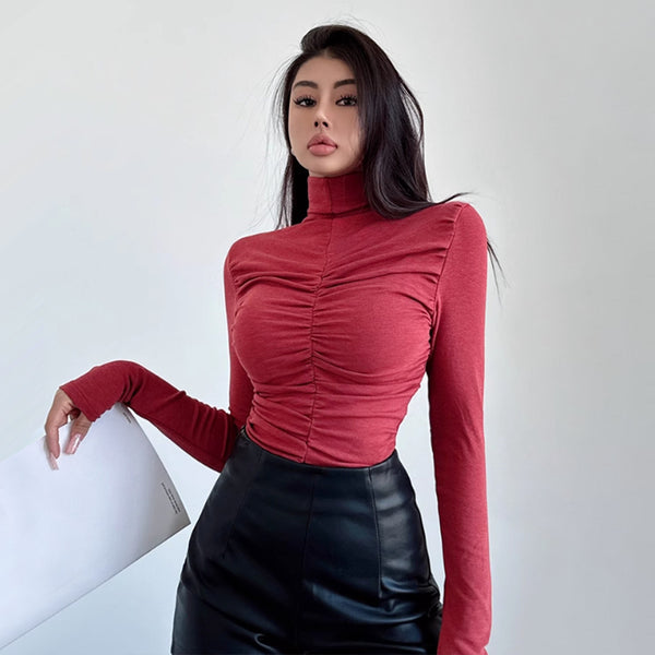 TK International Station Foreign Trade Hot Sale Women's Clothing Sweet and Spicy Style Semi-turtleneck T-Shirt 2025 Spring and Summer New Pure Desire Long Sleeve Top